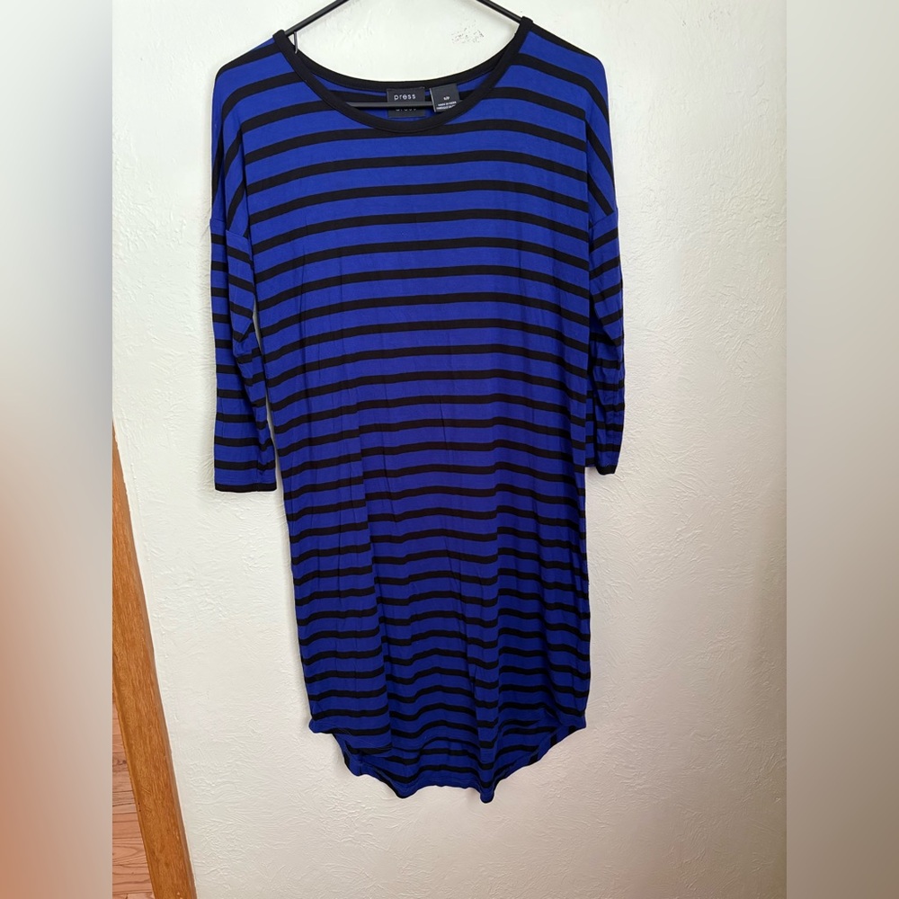 Blue and Black Striped Midi Dress